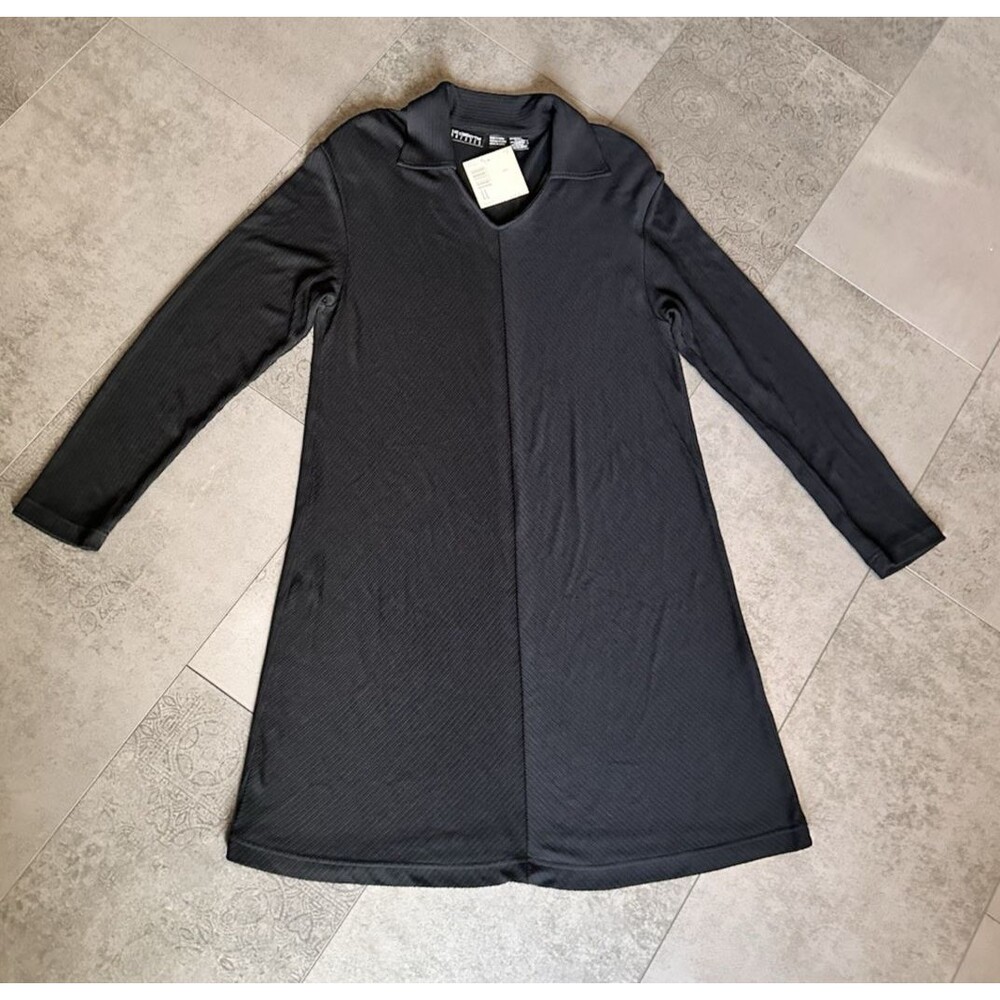 NWT Knit Dress LL Black Pullover Shoulder Pads Long Sleeve minimalist luxury